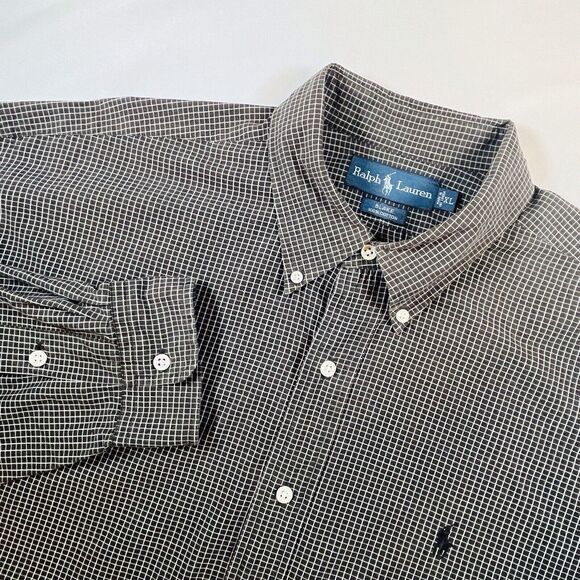 Ralph Lauren Blake Mens XL Brown White Micro Checked Button Down Long Sleeve - Picture 1 of 7